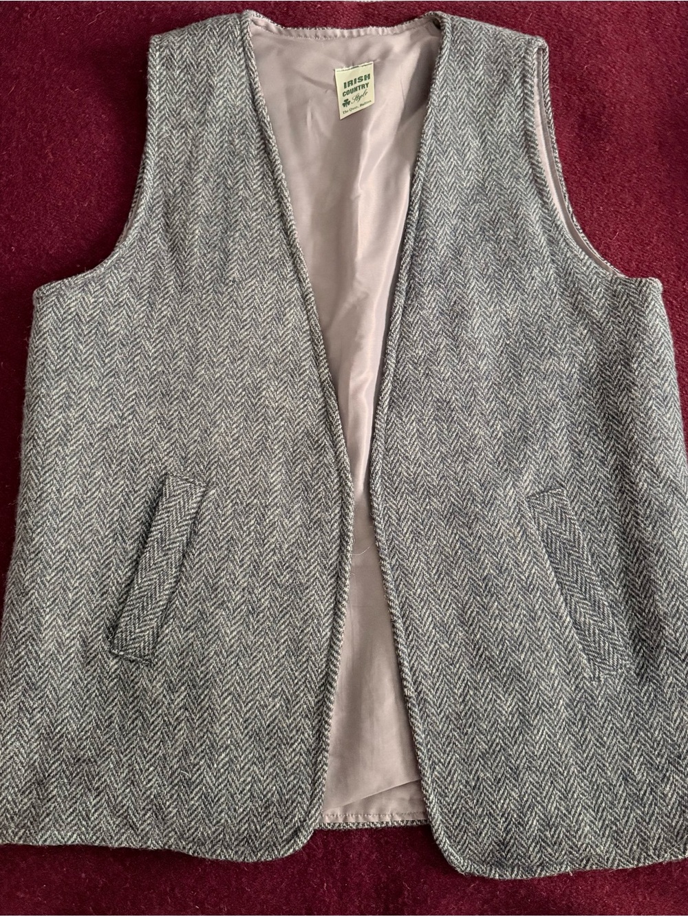 Vintage Herringbone Wool Vest - Gray